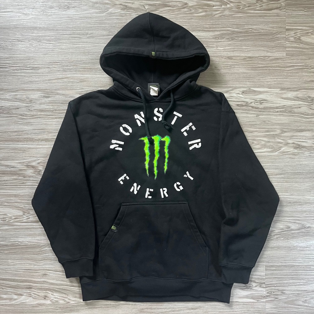 Monster Energy Hoodie Black Neon Green Claw Logo Pullover Sweatshirt Mens Medium